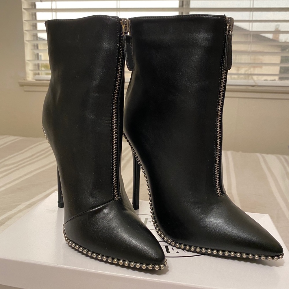 Studded black heel boot